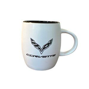 Corvette C7 Coffee Mug Modelo Style Matte White with Crossed Flags Black Inside